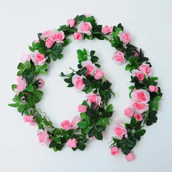 24 Pead Silk Kunstlik Roosid Lilled String Viinapuu Rohelised Lehed Kodu Pulm Aia Kaunistamiseks Rippuvad Vanik Seina
