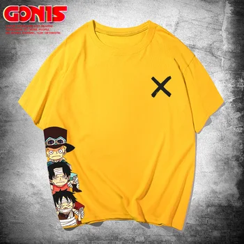 COFUN Anime Luffy Ace Sabo Lapsepõlve Trükitud Puuvillane T-särk Harajuku Unisex Tees