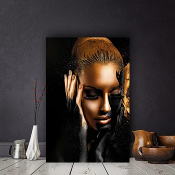Must Kuld Alasti Aafrika Kunsti Naine õlimaal Lõuendil Cuadros Plakatid ja Pildid Skandinaavia Seina Pilt elutuba