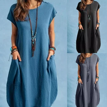 Mood Naised Midi Kleit Lühikeste Varrukate Vabaaja Lõdvalt Ümber Kaela Seksikas Maxi Pikk Kleit Kevade Suve Poole Tahke Kleit Hulgimüük