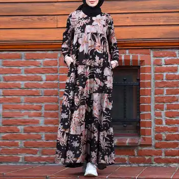 Retro Dubai Abaya Türgi Hijab Kleit Naiste Vintage Õie Trükitud Maxi Sundress Suvel Pikad Varrukad Seal Kaftan Moslemi Vestido