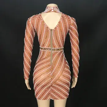 Sädelevat Kive Pearl Läbipaistev Kleit Naiste Laulja Vastuvõtva Õhtu Pool Sünnipäeva Prom Riided Ööklubi Tulemuslikkuse Kostüüm