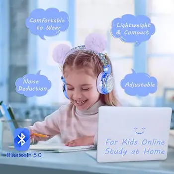 Armas Kassi Kõrvad Peakomplekti Bluetooth-5.0 Sinine Stereo Wireless Gaming Kõrvaklapid Koos Mic-pesa (Mikrofon, LED Valgus Kõrvaklapid Tüdrukute Lapsed