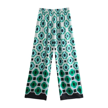Naiste 2021 Moes Geomeetrilised Graafiline Print Püksid Retro, Kõrge Vöökohal Pingutusnöör Küljel Taskud Naiste Püksid Streetwear