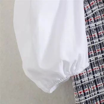 Za 2021 Must Segast Tekstuuriga Mini Kleidid Naiste Vintage-Tweed, Suvel Lühikesed Puhvis Varrukad Mood Kulunud Hem Ruuduline Kleit Naine