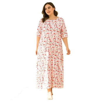 Mugav lahti pikk seelik seksikas prindi lühikese varrukaga kleit housewear pidžaama Vabaaja Vestidos Naiste Kleit Pluss Suurus Naine