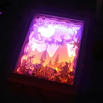 Häid Jõule 3D Shadow Kasti Paber Nikerdamist Papercut LED Õhtul Lambi Valguses Magamistuba kohvikus Tee Maja Xmas Kingitus Teenetemärgi