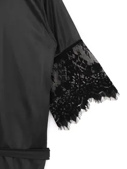 Naiste Pluss Suurus Öö-kleit Seksikas Satiin Pits Must Kimono Intiimne Sleepwear Kleit Seksikas Öö Kleit Naised, Erootiline Pesu