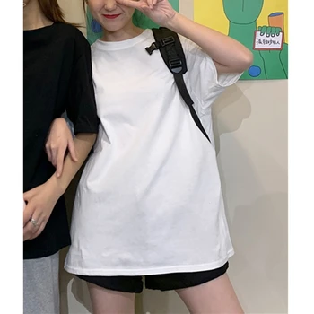 Pluss Suurus Puuvill Naine T-Särk (Solid Color Lahti Ülepaisutatud T-Särk Naiste Suvised Lühikesed Varrukad Korea Top Valge Riided