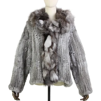 Harppihop Silmkoelised reaalne küülikute kasukas overcoat jakk koos rebane karusnaha krae vene naiste talve paks soe ehtne kasukas