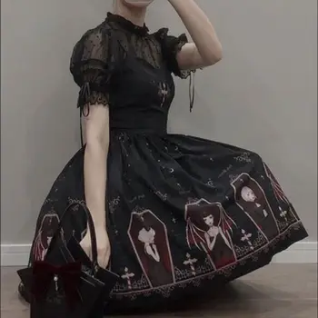 Harajuku Gooti Stiilis Lolita Kleit Naiste Vintage Victoria Suspender Must Kleit Kõrge Vöökoht Peokleidid