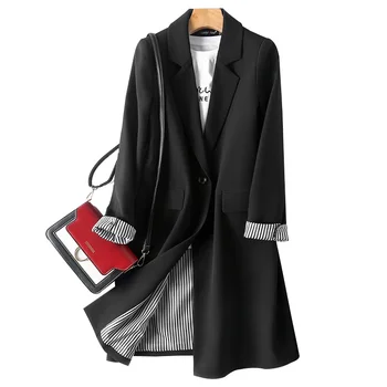 Kvaliteetne sügis-kevad jakk naiste ülikond mantlid ruuduline outwear vabaaja keera krae büroo kandma töö raja jakid lauk
