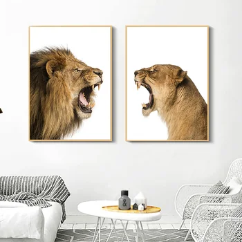 Lõvi Ja Lavica Lõuend Plakatid Ja Pildid Metsamaad Loomade Lasteaed Seina Art Maali Seina Pildid Elutuba Home Decor