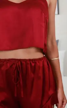 Naiste Sexy Pidžaama Komplekt Silk Satin V-Kaeluse Lühike Reguleeritavad Rihmad Camisole Lahti Ruffled kummipaelaga lühikesed Püksid