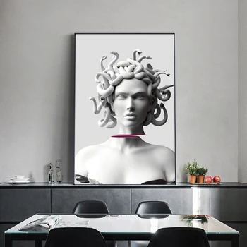 Medusa Vaporwave Skulptuur Naljakas Kunst Plakatid Ja Pildid Gorgon Kuju Decor Lõuendile Maali Wall Art Pilt Elutuba