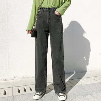 Naine, Teksad, Kõrge Vöökoht Riided Lai Jalg Denim Riided Blue Streetwear Kvaliteeti Vintage Mood Harajuku Pikad Püksid