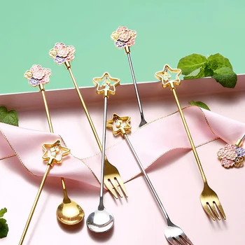 Roostevabast Terasest Mini Sakura Viie osutas Star Lusikas Eest Kohvi, Tee, Magustoit Jook Segamine Milkshake Lusikas Lauanõud Köök Pakkumise