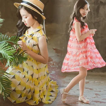 Tüdrukud suvel uued laste riided suured lapsed sifonki varrukateta kleit tants