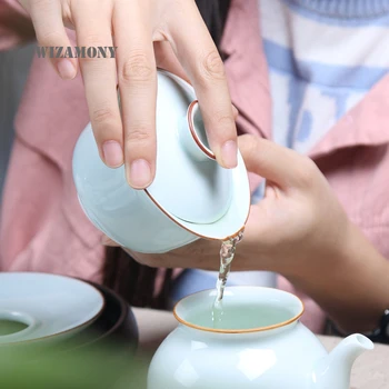 160ml WIZAMONY Gaiwan Teekann Hiina Cealdon Portselan Kungfu Tee Keraamiline Elegantne Tee Komplekt