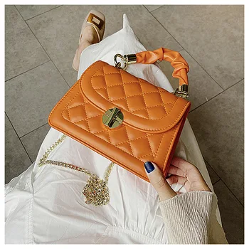 Oranž Ruut Ruudu Kott 2021 Uus kvaliteetne Pu Nahast Naiste Disainer Käekotis Kett Õlal Messenger Bag reisikott