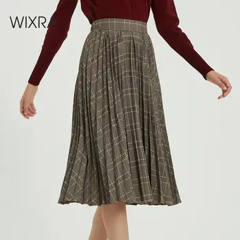 Wixra Vintage Ruuduline Pleates Seelikud Elegantne Kõrge Elastne Vöökoht Stiilne Seelik Streetwear Daamid Alt Sügis Talv