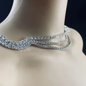 Disainer Rhinestone Avatud Tutt Choker Kaelakee Kinnitus, Ehted Naistele Luxury Crystal Multi-kihid Tagasi Keha Kett Kaelakee