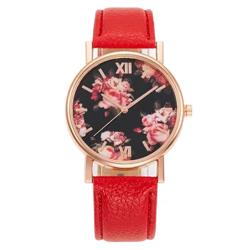 Naiste Watch Fashion Lihtne Diamond Helendav Retro Roosi Muster Kvaliteetne Nahast Rihm Quartz Watch KUUM женские часы 05*