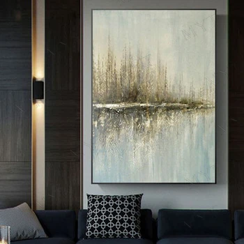 Kvaliteetne käsitöö abstraktse reed kohta lakeside hall maastik õlimaal seina art pilt elutuba home decor nr raamitud