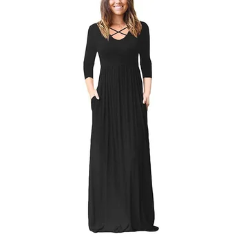 BoozRey Suve Must Seksikas Kleit Naistele Pikad Varrukad-line Pikk Seelik koos Värviga Õmblemine ümber Kaela Küljel Taskud