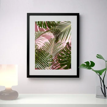 Prindi stiilne akvarell lõuend minimalistlik maali palm leaf poster art põsepuna roosa seina kaunistamiseks põhjamaade home decor pilt