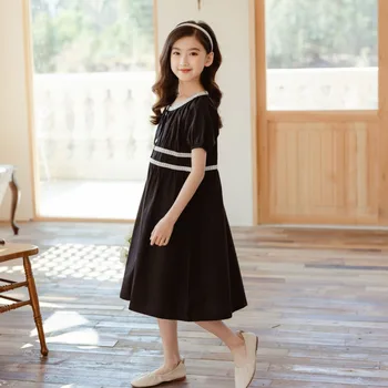 2021 Suvine Kleit Elegantne Lapsed Kleidid Tüdruk, Laste Rõivad Pool Printsess Kostüüm Must Lühike Varrukas Tüdrukud Dress 4-16Y
