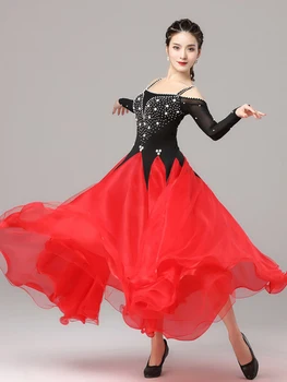 Naine Ballroom Dance Performance Kleit Valss Standard Professionaalne Konkurents Riided Off-Õla Rhinestone Dancewear 3784