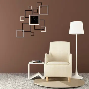 3D Stereo Kellad Square Peegel Seina Kleebis Eemaldatav Decal Kunst Seinamaaling Home Decor LXAC