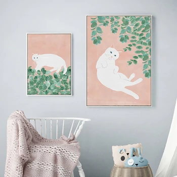 Multikas Loomade Plakat Põhjamaade Valge Kass Seina Art Lõuend Maali Lasteaed trükkimine Sest Laps on Toas Seina Pilt Home decor