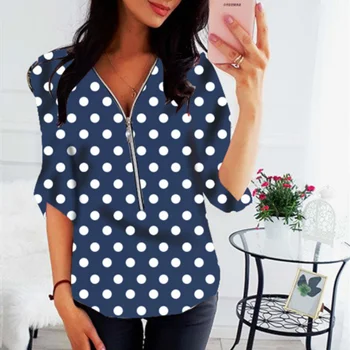 Lukk V-Kaelus Särk S-5XL Pluss Suurus Tops Tööd Naiste Pluusid Puuvill Uus Mood Sobib Vintage Õie Printida Särgid Dot Mujer Blusas