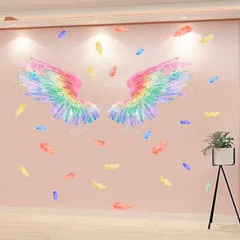 Värvikas Sulgedest Tiivad Seina Kleepsud elutuba Taustaks Seina Kaunistamiseks Esteetiline Tüdrukud Toad Lapsed Magamistuba Decal Seinamaaling