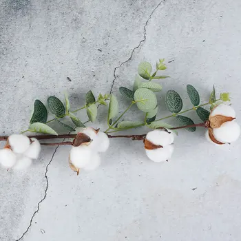 1TK Kuivatatud Cotton Flower Eukalüpt Jäta Kunstlik Taimed Õie Filiaal Pulmapidu Teenetemärgi Võltsitud Lilled Home Decor