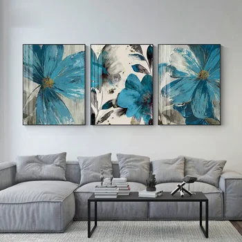 Abstraktne Sinine Lilled Lõuendile Maali Vintage Taim Plakat Õitsev Botaanika Prindi Kaasaegne Seina Art Pilt Elutuba Decor