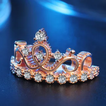 Mood Tõusis Golden Crown Autentne 925 Sterling Silver CZ Heliseb Naiste Pulmad Engagement Naine Sünnipäeva kingitus Ringi Ehted