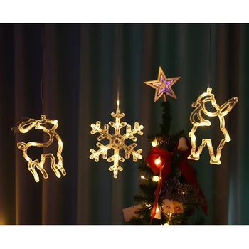 Jõulud Aknas Jobu Lamp Xmas Kaunistused LED Valgus Põder Lumehelves Santa Claus Kellad Puu Holiday Home Valgustus