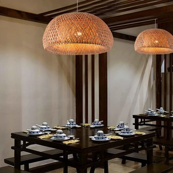 Kaasaegne Bambusest Töö Käsitsi Kootud Bambusest Kudumine Lühter Restoran Käsitöö