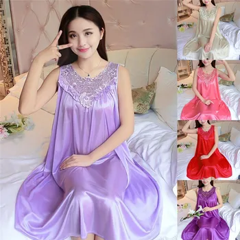 Naiste Siidist Pits Nightgowns Silk Sleepwear Solid Color Suur Kiik Kodu Riided