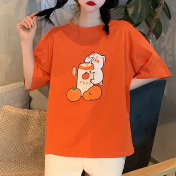 Cartoon Siga Joomine Virsik Apelsinimahl Prindi Japanses Kawaii T-Särk Naiste Harajuku Armas Suvine Vabaaja Tshirt Noored Tüdrukud Tops