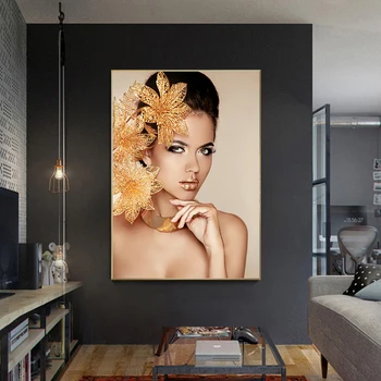 Lihtsuse Ilu Kuldne Naine Abstraktne Lõuend Värvimine Trükkimine Plakat Pildid Seina Art Magamistuba, Elutuba Kodu Kaunistamiseks