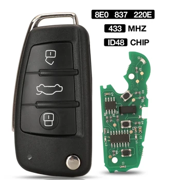 Kutery 5TK 3 Nööpi 433MHZ Kokkuklapitavad Flip Remote Auto Key Shell Audi A4 231G ID48 Kiip FCCID：8E0837220E 2005 Aastat