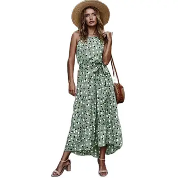 2021 Uus Mood Naiste Dots Pikk Kleit Murra Holiday Beach Travel Kleit Juhuslik Suvel Hoos Kleit 5 Värvid