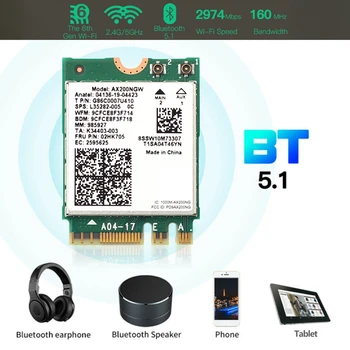 Võrgu Kaart AX200NGW WiFi 6 M. 2 NGFF 3000Mbps 2.4 G 5G Dual Band Bluetooth 5.1 802.11 Ax WiFi Adapter, Antenn