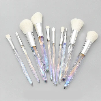 Uued 10tk Läbipaistev Klaas Diamond Käepide Makeup Brush Set, Kiudaineid Harja Pea Plastikust Värvi Gradient Värvi Pikk Käepide