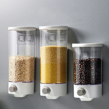 T21D Seinale Paigaldatud Automaatne Riisi Teravilja Dispenser Plastikust Läbipaistev Teravilja Ladustamise Kasti Köögis Toidu Mahuti niiskusekindel
