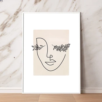 Abstraktne Naise Nägu Prindib Taime Lehed Plakat Minimalistlik Lõuendile Maali Üks Rida Joonis Plakat Kaasaegne Seina Art Decor Pilt